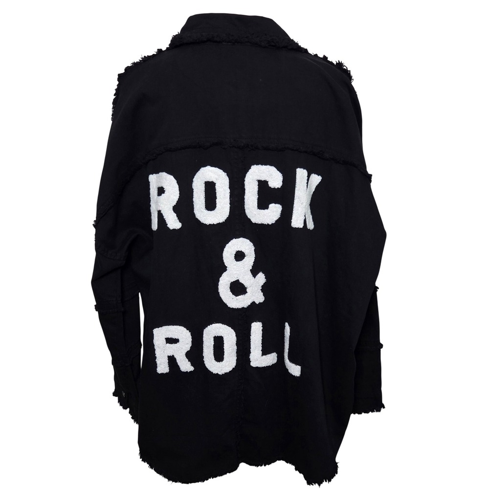 Elan Rock & Roll Black Distressed Denim Shirt Jacket Shacket Womens Size L NEW - Picture 3 of 10